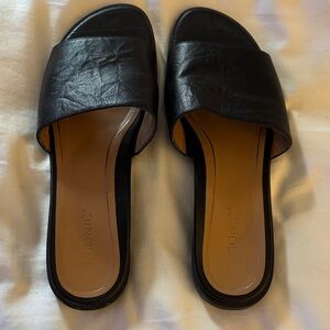 Vionic Black Leather Slide Mules